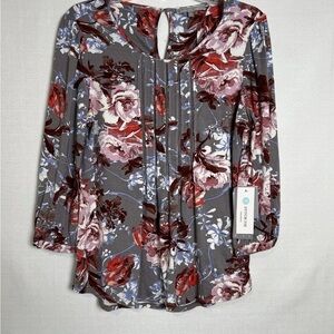 NWT Daniel Rainn Stitch Fix Branwen Pleated Knit Top Floral 3/4 Sleeve Size XS